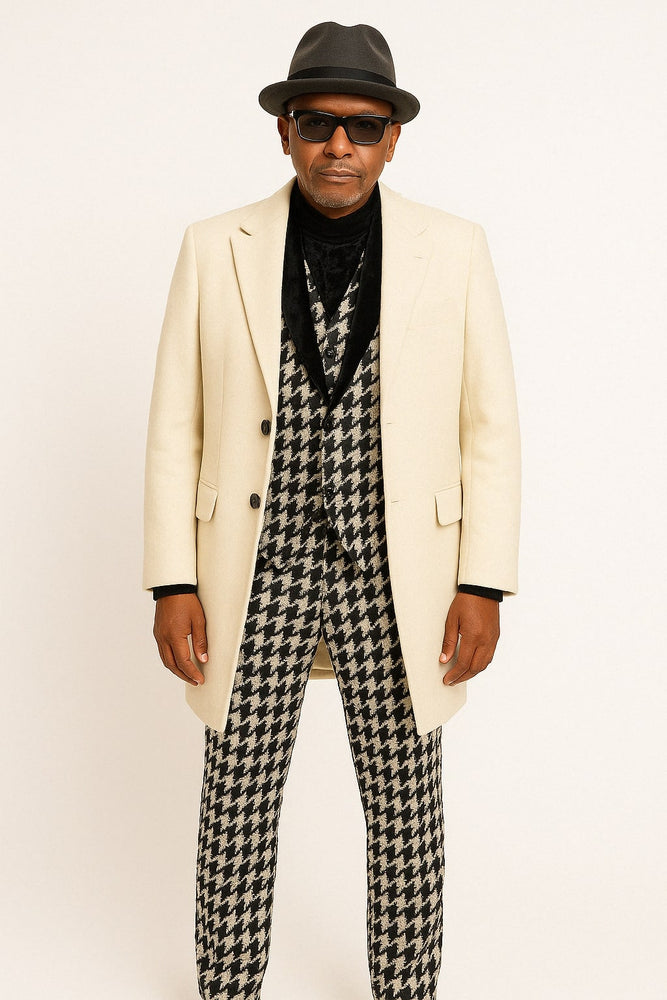 Ivory Overcoat Carmel Zhao Mens 3/4 Length Top Coat - Single Breasted Carcoat