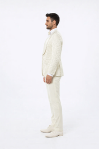 Ivory Floral Tuxedo Set for Men – Wide Shawl Lapel Wedding & Prom Suit