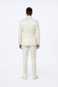Ivory Floral Tuxedo Set for Men – Wide Shawl Lapel Wedding & Prom Suit