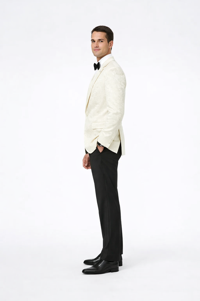 Men’s Ivory Paisley Shawl Lapel Tuxedo Jacket – Premium Wedding & Prom Outfit