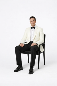 Men’s Ivory Paisley Shawl Lapel Tuxedo Jacket – Premium Wedding & Prom Outfit