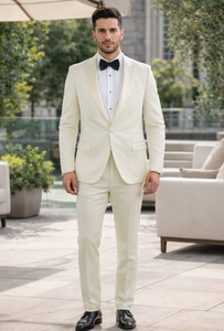 Ivory Men’s Slim Fit Tuxedo Suit with Peak Lapel for Prom & Weddings