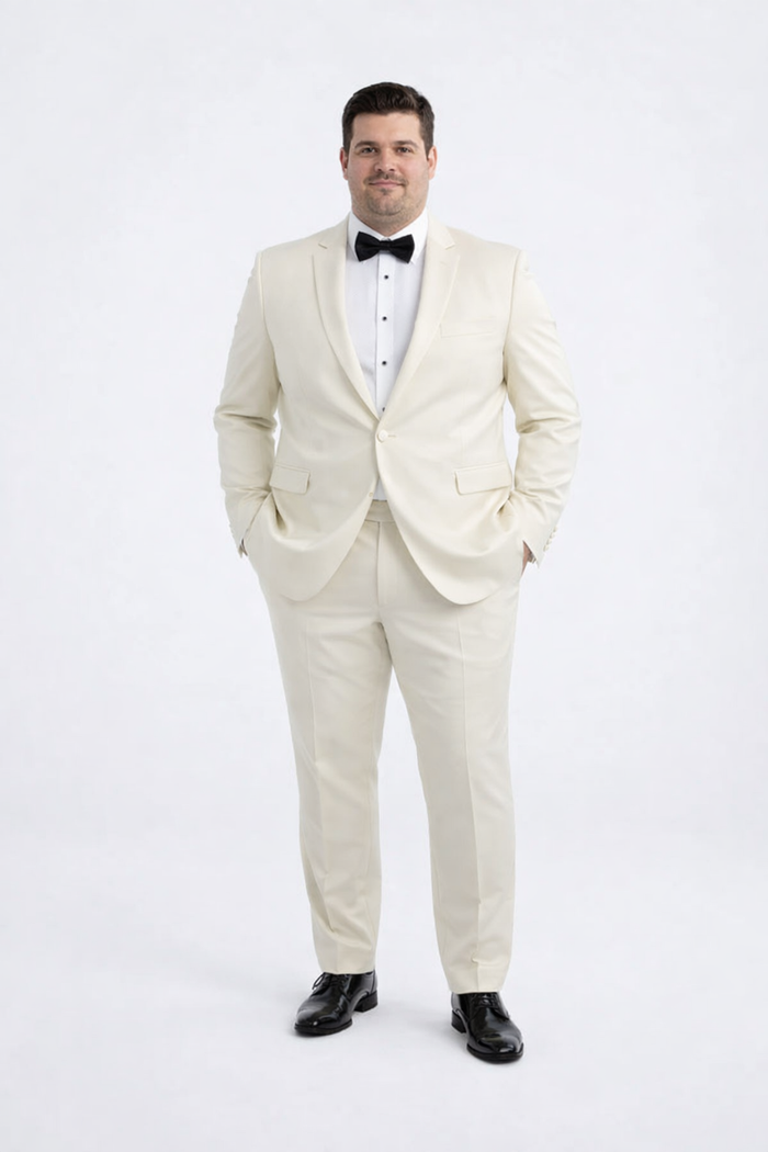 Ivory Men’s Slim Fit Tuxedo Suit with Peak Lapel for Prom & Weddings