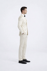 Ivory Men’s Slim Fit Tuxedo Suit with Peak Lapel for Prom & Weddings