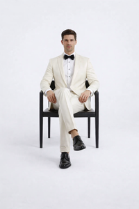 Ivory Men’s Slim Fit Tuxedo Suit with Peak Lapel for Prom & Weddings