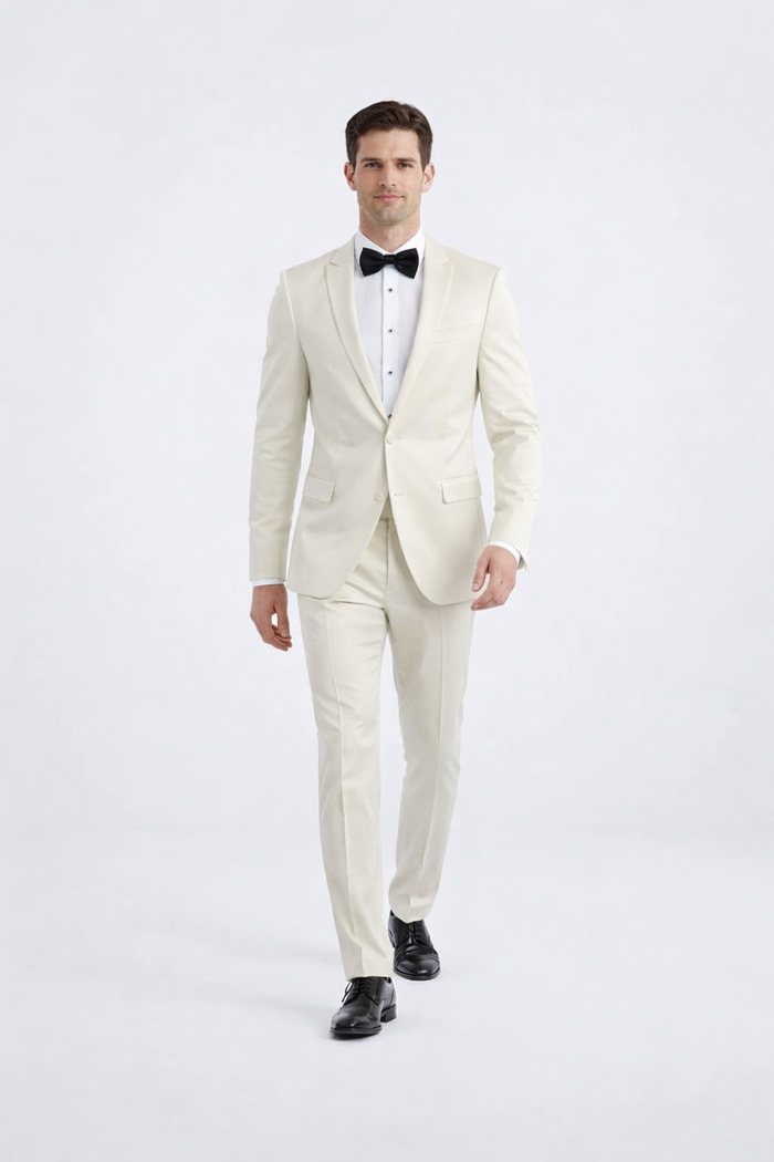 Ivory Men’s Slim Fit Tuxedo Suit with Peak Lapel for Prom & Weddings