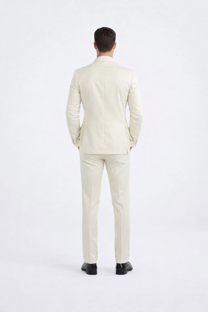 Ivory Men’s Slim Fit Tuxedo Suit with Peak Lapel for Prom & Weddings