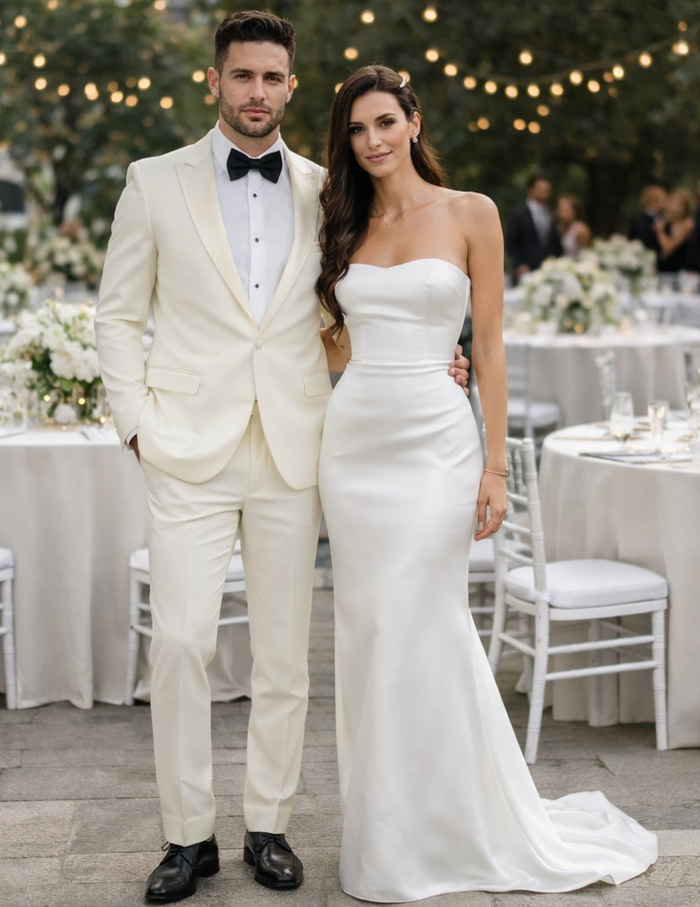 Ivory Men’s Slim Fit Tuxedo Suit with Peak Lapel for Prom & Weddings
