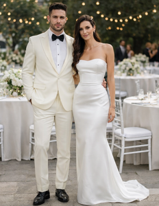 Ivory Men’s Slim Fit Tuxedo Suit with Peak Lapel for Prom & Weddings