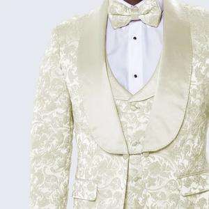 Ivory Floral Tuxedo Set for Men – Wide Shawl Lapel Wedding & Prom Suit