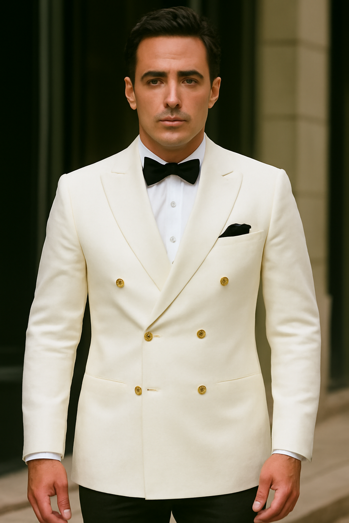 Ivory Double Breasted Dinner Jacket - Cream Dinner Jacket - Off White Color With Gold Buttons