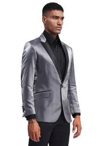 Designer Gray Prom Tuxedo - Grey Wedding Satin Prom Suit