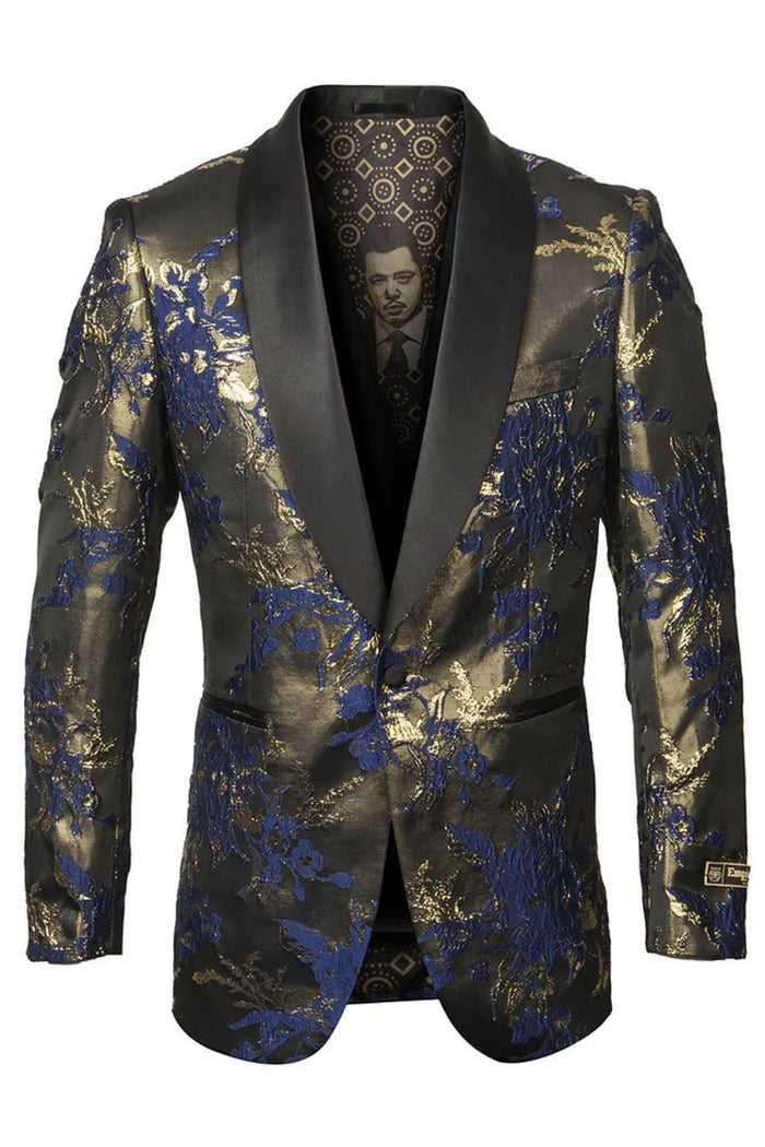 Blue  Prom Tuxedo Suit - Blue  Wedding Suit - Men's Shiny Satin Paisley Prom Tuxedo Jacket