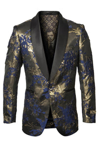 Blue  Prom Tuxedo Suit - Blue  Wedding Suit - Men's Shiny Satin Paisley Prom Tuxedo Jacket