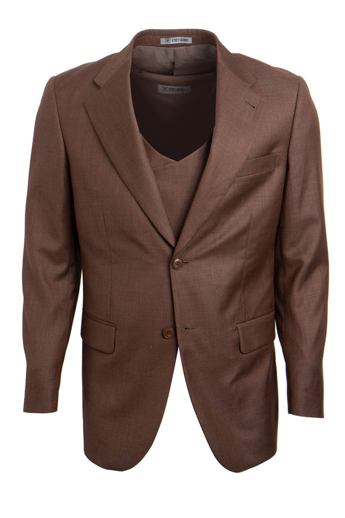 Men's Stacy Adams Sharkskin Vested 2-Button Suit in Cognac