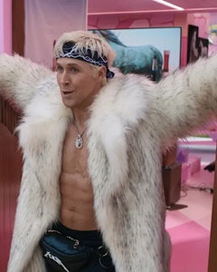 Mens Luxury White Fur Coat – Open Front Design with Fur Cuffs