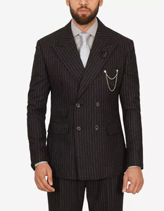 Men Kirby Black Pinstripe Double Breasted Two Piece Suit