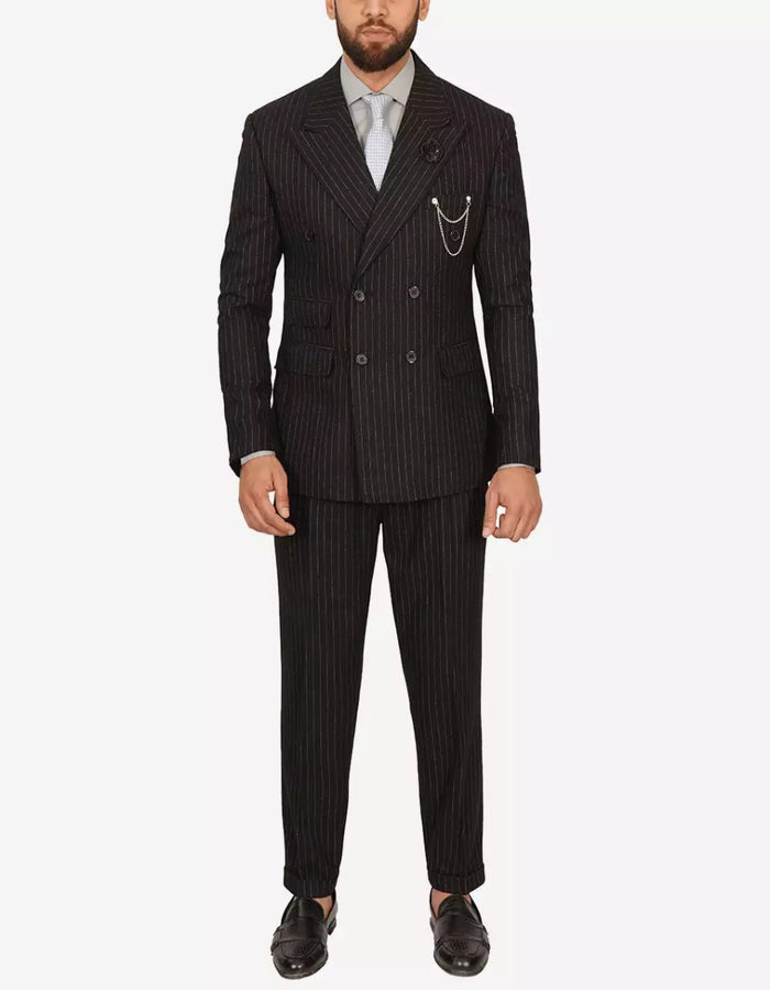 Men Kirby Black Pinstripe Double Breasted Two Piece Suit