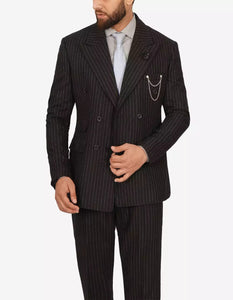 Men Kirby Black Pinstripe Double Breasted Two Piece Suit