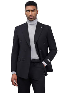 Men's Designer Stacy Adams Classic Double Breasted Suit in Black