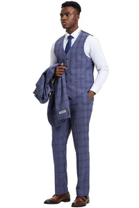 Men's Stacy Adams Two Button Vested Glen Plaid Check Suit in Light Purple Lavender