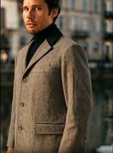 Herringbone Wool & Cashmere Chesterfield Overcoat – 1920s Full Length