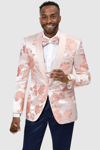 Pink  Prom Tuxedo Suit - Pink Wedding Suit - Mens Modern Pink Satin Paisley Prom Tuxedo Dinner Jacket