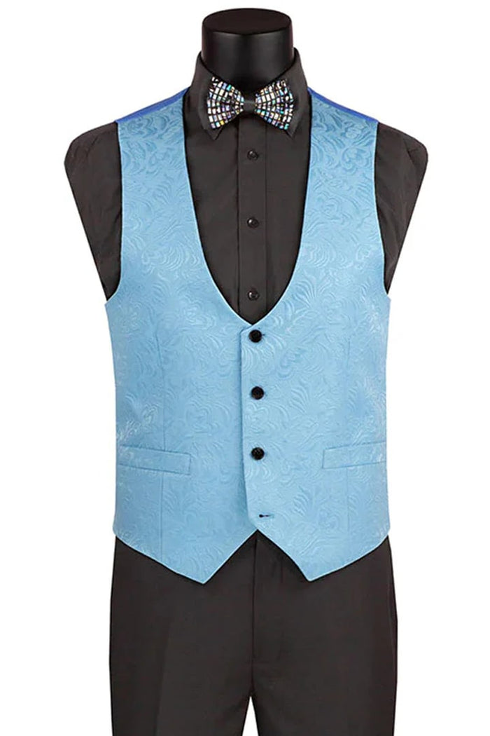 Light Blue  Prom Tuxedo Suit - Light Blue Wedding Suit - Men's Slim Fit Vested Paisley Wedding Tuxedo