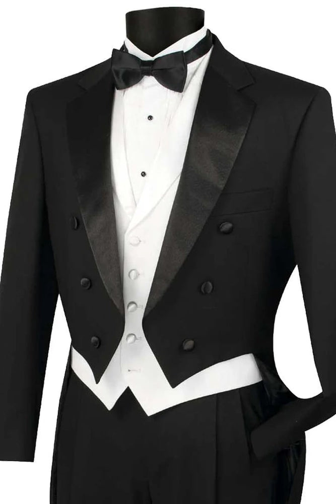 Black  Prom Tuxedo Suit - Black Wedding Suit - Mens Classic Vested Tail Wedding Tuxedo