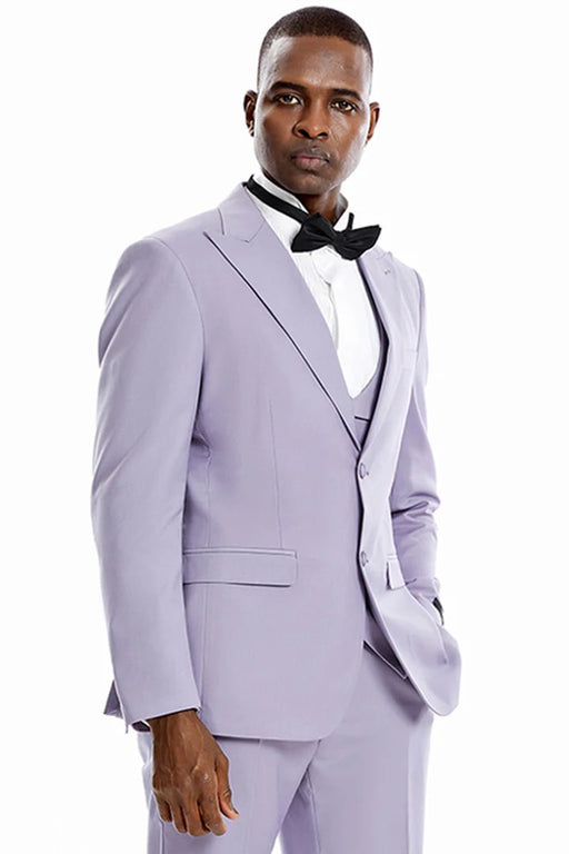 Men's Two Button Vested Peak Lapel Pastel Wedding & Prom Lavender Suit - Men's Tuxedo USA