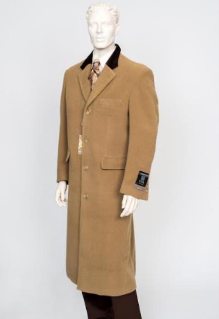 Chesterfield And Cashmere Full Length Velvet Collar Beige ~ Camel - Brown Velvet Collar - Mens