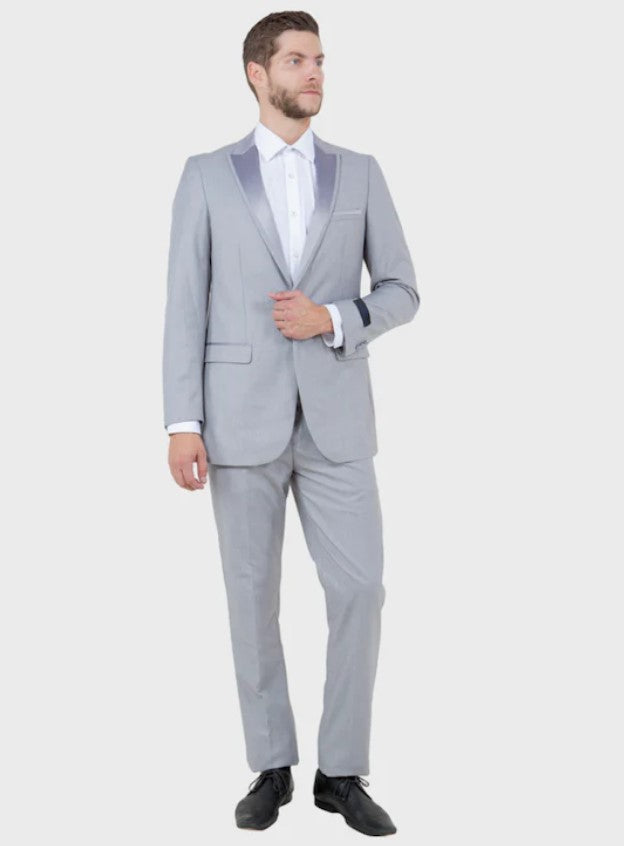 Big and Tall Tuxedo - Slim Fit Light Grey 1 Button Peak Lapel Tuxedo