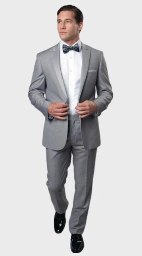 Big and Tall Tuxedo - Light Grey 1 Button Peak Lapel Tuxedo