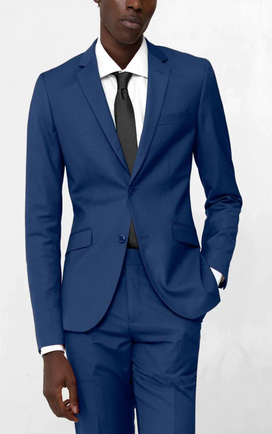 Mens Single Breasted Light Navy Notched Lapel Suit Slim Fit