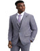 Light Grey Suit - Silver Gray Suit For Wedding - Men's Stacy Adams Vested One Button Wide Peak Lapel Windowpane Light Grey Plaid Suit - Men's Tuxedo USA
