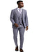 Light Grey Suit - Silver Gray Suit For Wedding - Men's Stacy Adams Vested One Button Wide Peak Lapel Windowpane Light Grey Plaid Suit - Men's Tuxedo USA
