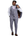 Light Grey Suit - Silver Gray Suit For Wedding - Men's Stacy Adams Vested One Button Wide Peak Lapel Windowpane Light Grey Plaid Suit - Men's Tuxedo USA