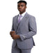 Light Grey Suit - Silver Gray Suit For Wedding - Men's Stacy Adams Vested One Button Wide Peak Lapel Windowpane Light Grey Plaid Suit - Men's Tuxedo USA