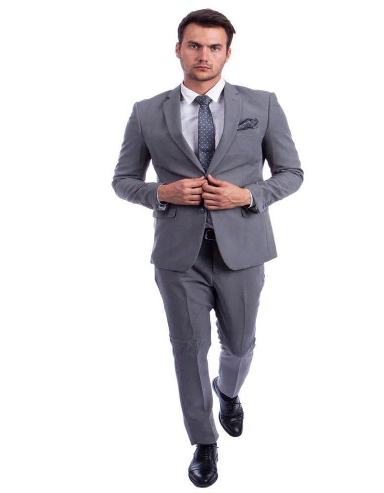 Light Grey Suit - Silver Gray Suit For Wedding - Men's Two Button Hybrid Fit Basic Business Light Grey Suit - Men's Tuxedo USA