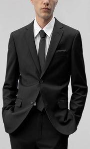 Mens Black Notched Lapel 2-Button Suit Slim Fit Double back Vent