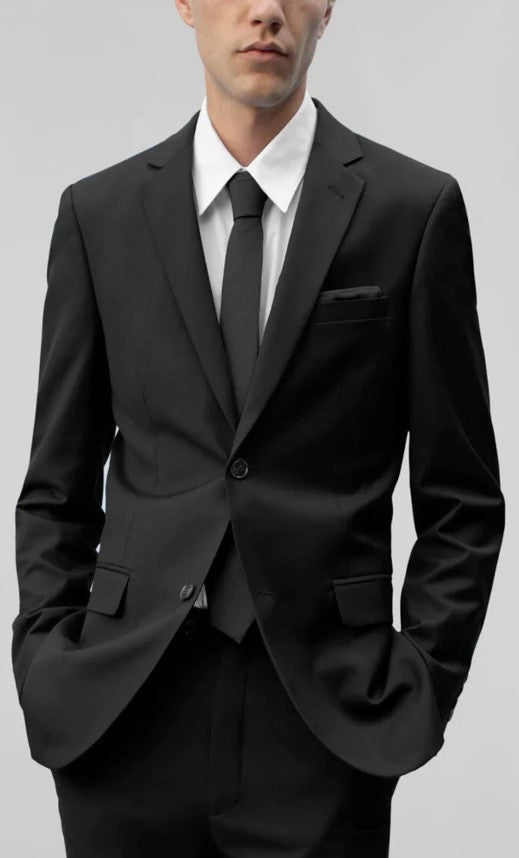 Mens Black Notched Lapel 2-Button Suit Slim Fit Double back Vent