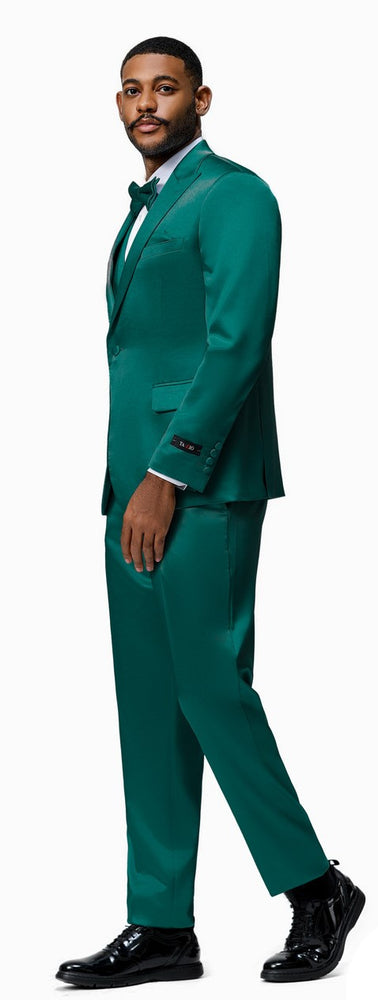 Mens Shiny Blazer - Green Sateen Vested Suit