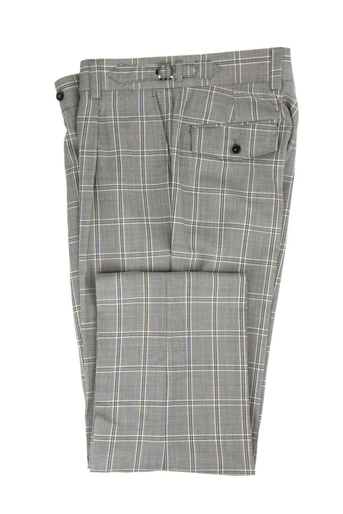 Tiglio Luxe Black and White Houndstooth with Windowpane Semi-Wide Leg Wool Marbella Dress Pants TL4225
