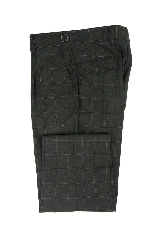 Tiglio Luxe Heather Green with Windowpane Semi-Wide Leg Wool Marbella Dress Pants TL5111