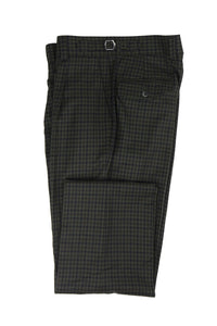 Tiglio Luxe Dark Green with Navy Check Semi-Wide Leg Wool Marbella Dress Pants TL5546