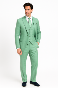 Tiglio Rosso Suit  - Classic Fit Athletic Cut 100% Wool Super 150s Italian Fabric Peak Lapel in Color Mint Green