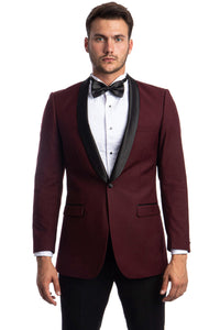 Men's One Button Shawl Lapel Dinner Jacket in Burgundy & Black