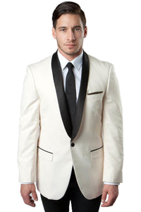 Men's One Button Shawl Lapel Dinner Jacket in Ivory & Black