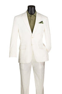 White Linen Blend Modern Fit Notch Lapel 2 Piece Suit
