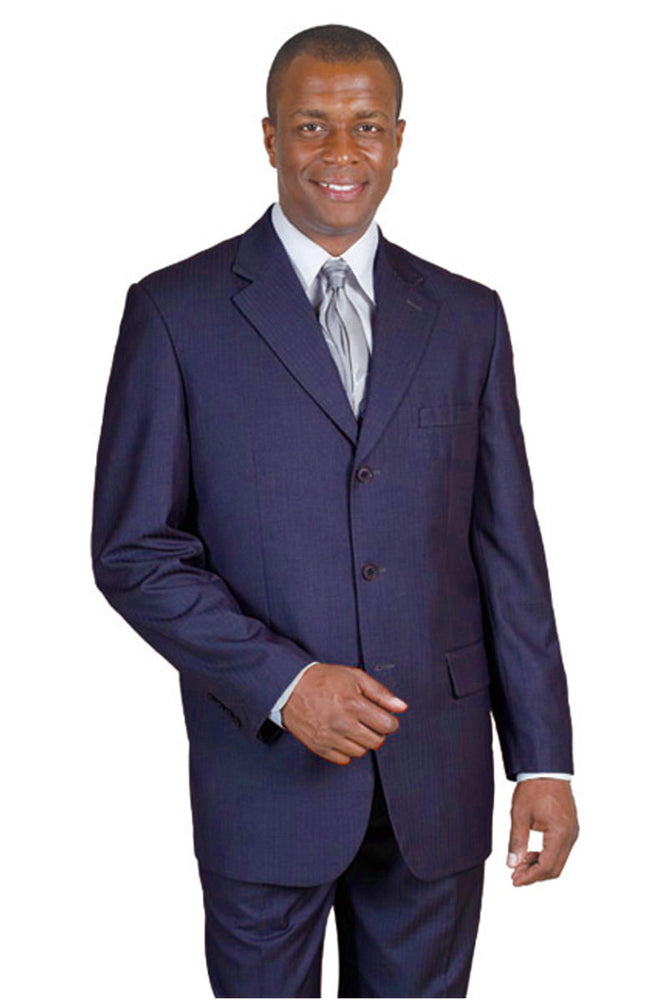 Mens Classic 3 Button Wool Feel Tonal Pinstripe Suit in Navy Blue